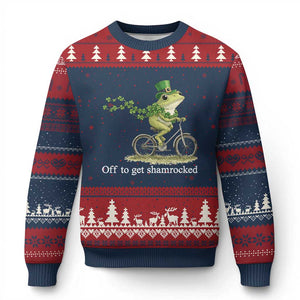 Funny Frog St Patricks Day Meme Ugly Christmas Sweater Off To Get Shamrocked TS14 Navy Red Print Your Wear