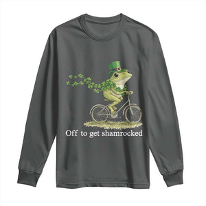 Funny Frog St Patricks Day Meme Long Sleeve Shirt Off To Get Shamrocked TS14 Dark Heather Print Your Wear
