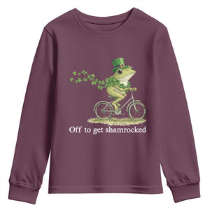 Funny Frog St Patricks Day Meme Youth Sweatshirt Off To Get Shamrocked TS14 Maroon Print Your Wear