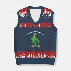 Funny Raccoon St Patricks Day Meme V-Neck Knit Sweater Vest Off To Get Shamrocked TS14 Navy Red Print Your Wear