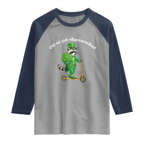 Funny Raccoon St Patricks Day Meme Raglan Shirt Off To Get Shamrocked TS14 Sport Gray Navy Print Your Wear