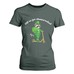 Funny Raccoon St Patricks Day Meme T Shirt For Women Off To Get Shamrocked TS14 Dark Forest Green Print Your Wear