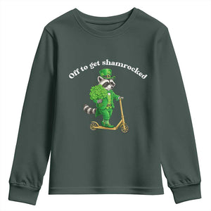 Funny Raccoon St Patricks Day Meme Youth Sweatshirt Off To Get Shamrocked TS14 Dark Forest Green Print Your Wear