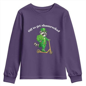 Funny Raccoon St Patricks Day Meme Youth Sweatshirt Off To Get Shamrocked TS14 Purple Print Your Wear