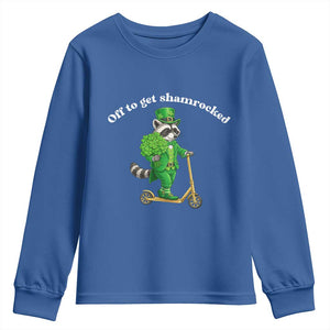 Funny Raccoon St Patricks Day Meme Youth Sweatshirt Off To Get Shamrocked TS14 Royal Blue Print Your Wear