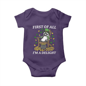 Funny St Patricks Day Raccoon Drinking Beer Baby Onesie First Of All I Am Delight TS14 Purple Print Your Wear
