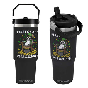 Funny St Patricks Day Raccoon Drinking Beer Flip Straw Tumbler First Of All I Am Delight TS14 One Size: 30 oz Black Print Your Wear