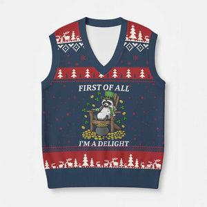 Funny St Patricks Day Raccoon Drinking Beer V-Neck Knit Sweater Vest First Of All I Am Delight TS14 Navy Red Print Your Wear