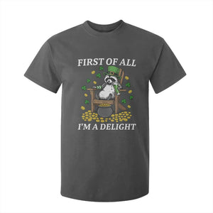 Funny St Patricks Day Raccoon Drinking Beer T Shirt For Kid First Of All I Am Delight TS14 Dark Heather Print Your Wear
