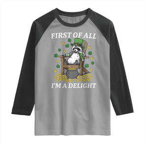 Funny St Patricks Day Raccoon Drinking Beer Raglan Shirt First Of All I Am Delight TS14 Sport Gray Black Print Your Wear