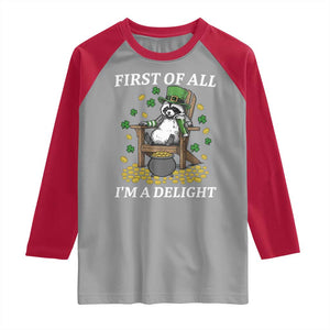 Funny St Patricks Day Raccoon Drinking Beer Raglan Shirt First Of All I Am Delight TS14 Sport Gray Red Print Your Wear