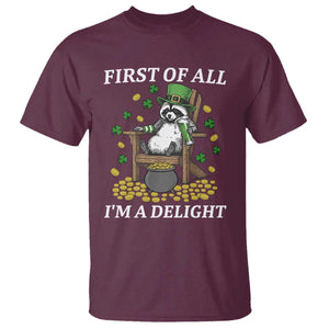 Funny St Patricks Day Raccoon Drinking Beer T Shirt First Of All I Am Delight TS14 Maroon Print Your Wear