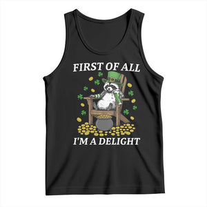 Funny St Patricks Day Raccoon Drinking Beer Tank Top First Of All I Am Delight TS14 Black Print Your Wear