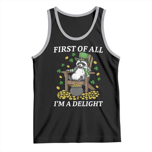 Funny St Patricks Day Raccoon Drinking Beer Tank Top First Of All I Am Delight TS14 Black Athletic Heather Print Your Wear
