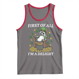 Funny St Patricks Day Raccoon Drinking Beer Tank Top First Of All I Am Delight TS14 Deep Heather Red Print Your Wear