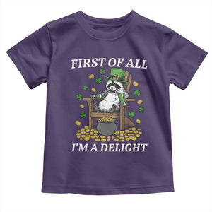 Funny St Patricks Day Raccoon Drinking Beer Toddler T Shirt First Of All I Am Delight TS14 Purple Print Your Wear