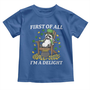 Funny St Patricks Day Raccoon Drinking Beer Toddler T Shirt First Of All I Am Delight TS14 Royal Blue Print Your Wear
