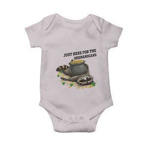 Funny Raccoon St Patricks Day Meme Baby Onesie Just Here For The Shenanigans TS14 Ice Gray Print Your Wear