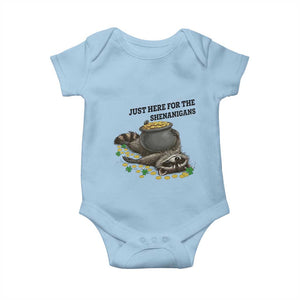 Funny Raccoon St Patricks Day Meme Baby Onesie Just Here For The Shenanigans TS14 Light Blue Print Your Wear