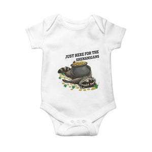 Funny Raccoon St Patricks Day Meme Baby Onesie Just Here For The Shenanigans TS14 White Print Your Wear