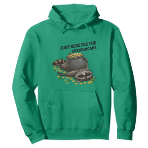 Funny Raccoon St Patricks Day Meme Hoodie Just Here For The Shenanigans TS14 Irish Green Print Your Wear