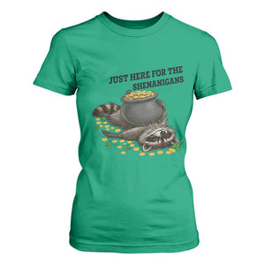 Funny Raccoon St Patricks Day Meme T Shirt For Women Just Here For The Shenanigans TS14 Irish Green Print Your Wear