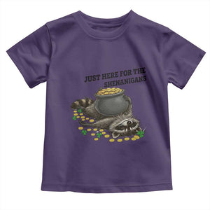 Funny Raccoon St Patricks Day Meme Toddler T Shirt Just Here For The Shenanigans TS14 Purple Print Your Wear