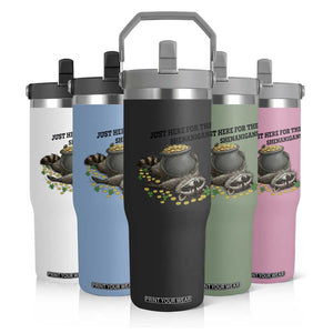 Funny Raccoon St Patricks Day Meme Flip Straw Tumbler Just Here For The Shenanigans TS14 Print Your Wear