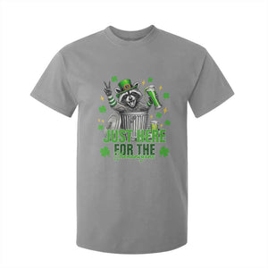 Funny Raccoon Drinking Beer St Patricks Day T Shirt For Kid Just Here For The Shenanigans TS14 Sport Gray Print Your Wear