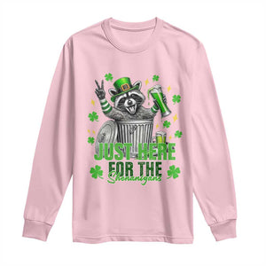 Funny Raccoon Drinking Beer St Patricks Day Long Sleeve Shirt Just Here For The Shenanigans TS14 Light Pink Print Your Wear