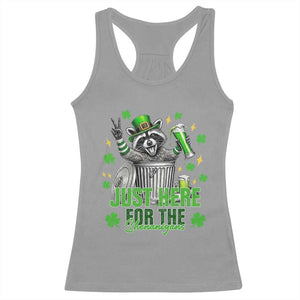 Funny Raccoon Drinking Beer St Patricks Day Racerback Tank Top Just Here For The Shenanigans TS14 Sport Gray Print Your Wear