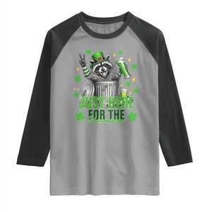 Funny Raccoon Drinking Beer St Patricks Day Raglan Shirt Just Here For The Shenanigans TS14 Sport Gray Black Print Your Wear