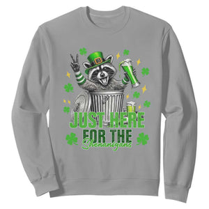 Funny Raccoon Drinking Beer St Patricks Day Sweatshirt Just Here For The Shenanigans TS14 Sport Gray Print Your Wear