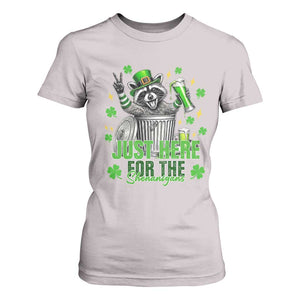Funny Raccoon Drinking Beer St Patricks Day T Shirt For Women Just Here For The Shenanigans TS14 Ice Gray Print Your Wear
