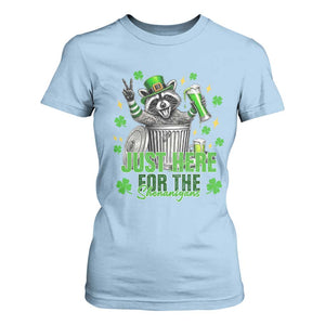 Funny Raccoon Drinking Beer St Patricks Day T Shirt For Women Just Here For The Shenanigans TS14 Light Blue Print Your Wear