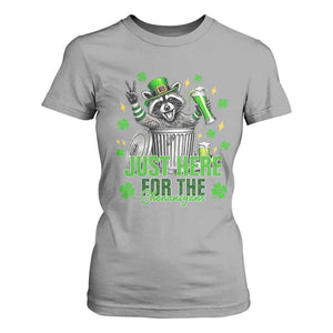 Funny Raccoon Drinking Beer St Patricks Day T Shirt For Women Just Here For The Shenanigans TS14 Sport Gray Print Your Wear