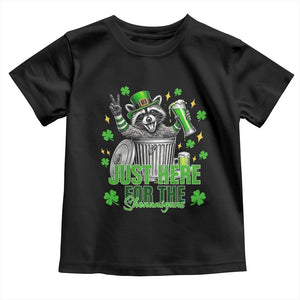 Funny Raccoon Drinking Beer St Patricks Day Toddler T Shirt Just Here For The Shenanigans TS14 Black Print Your Wear