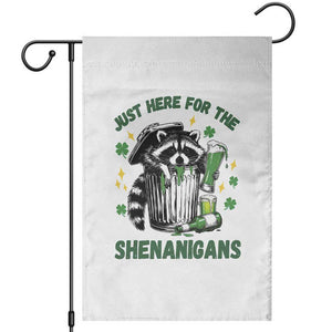 Funny Raccoon St Patricks Day Meme Garden Flag Trash Panda Just Here For The Shenanigans TS14 White Print Your Wear