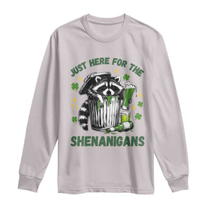 Funny Raccoon St Patricks Day Meme Long Sleeve Shirt Trash Panda Just Here For The Shenanigans TS14 Ice Gray Print Your Wear