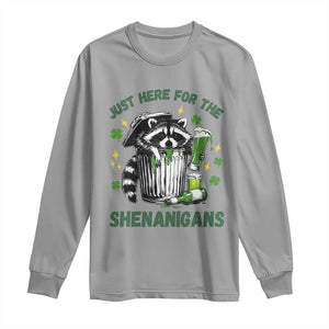 Funny Raccoon St Patricks Day Meme Long Sleeve Shirt Trash Panda Just Here For The Shenanigans TS14 Sport Gray Print Your Wear