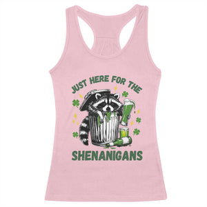Funny Raccoon St Patricks Day Meme Racerback Tank Top Trash Panda Just Here For The Shenanigans TS14 Light Pink Print Your Wear