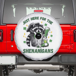 Funny Raccoon St Patricks Day Meme Spare Tire Cover Trash Panda Just Here For The Shenanigans TS14 White Print Your Wear