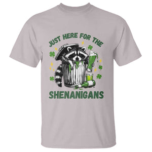 Funny Raccoon St Patricks Day Meme T Shirt Trash Panda Just Here For The Shenanigans TS14 Ice Gray Print Your Wear