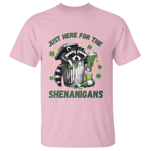 Funny Raccoon St Patricks Day Meme T Shirt Trash Panda Just Here For The Shenanigans TS14 Light Pink Print Your Wear