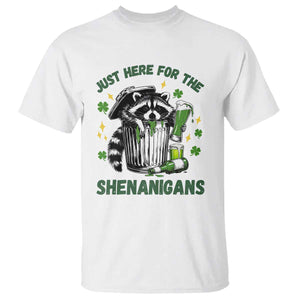 Funny Raccoon St Patricks Day Meme T Shirt Trash Panda Just Here For The Shenanigans TS14 White Print Your Wear