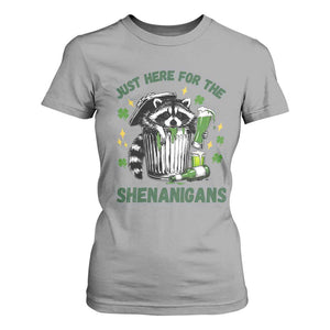 Funny Raccoon St Patricks Day Meme T Shirt For Women Trash Panda Just Here For The Shenanigans TS14 Sport Gray Print Your Wear