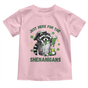 Funny Raccoon St Patricks Day Meme Toddler T Shirt Trash Panda Just Here For The Shenanigans TS14 Light Pink Print Your Wear