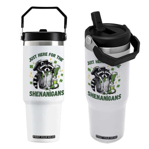 Funny Raccoon St Patricks Day Meme Flip Straw Tumbler Trash Panda Just Here For The Shenanigans TS14 One Size: 30 oz White Print Your Wear