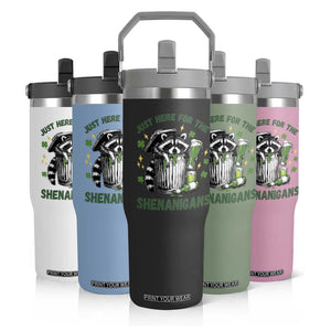Funny Raccoon St Patricks Day Meme Flip Straw Tumbler Trash Panda Just Here For The Shenanigans TS14 Print Your Wear