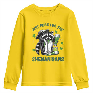 Funny Raccoon St Patricks Day Meme Youth Sweatshirt Trash Panda Just Here For The Shenanigans TS14 Daisy Print Your Wear